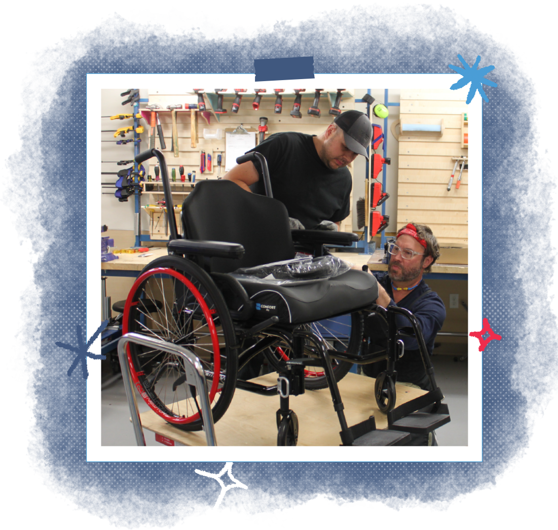 specialized wheelchair fitted by staff in the Assistive Technology Department